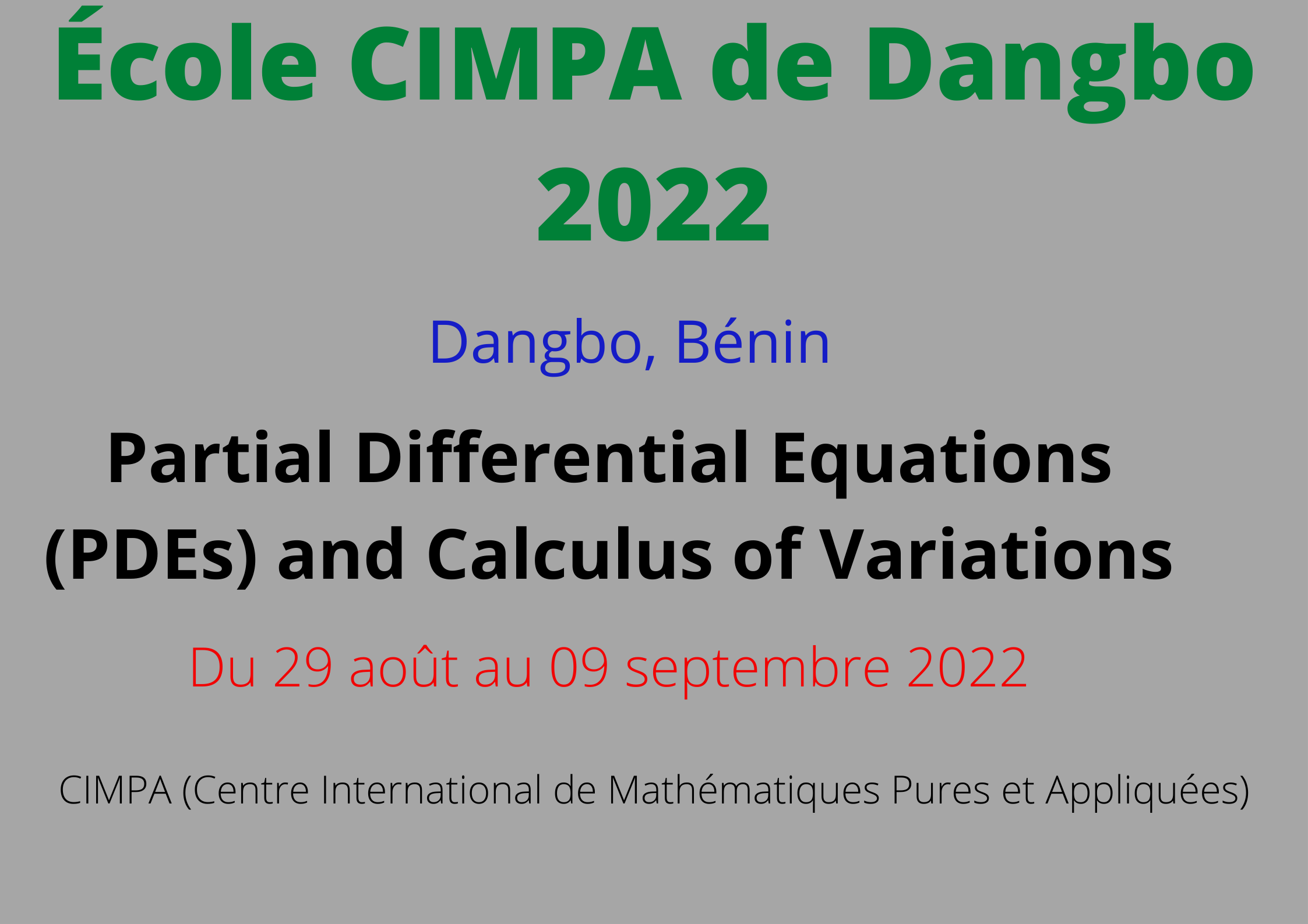 École CIMPA de Dangbo 2022