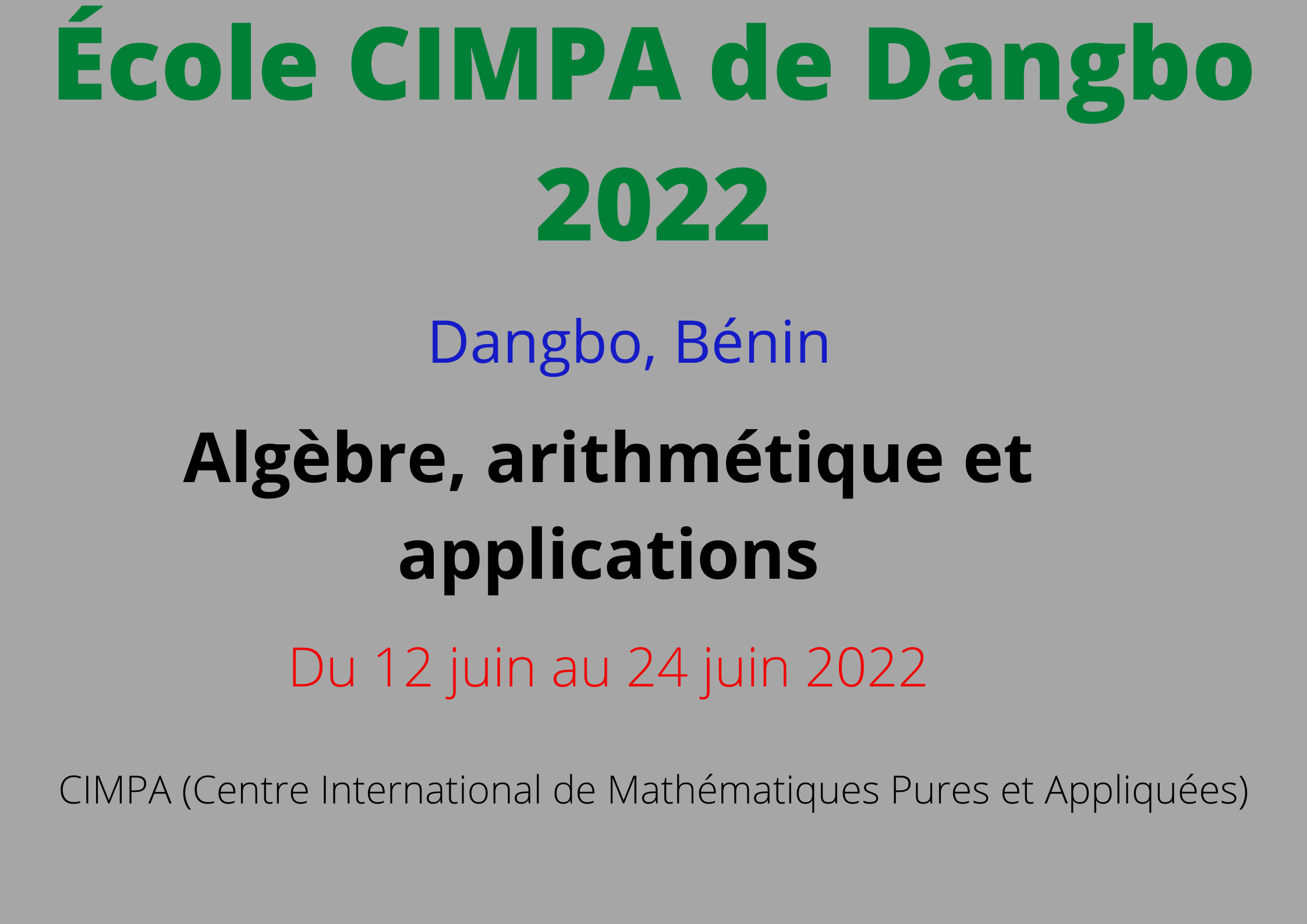 École CIMPA de Dangbo 2022