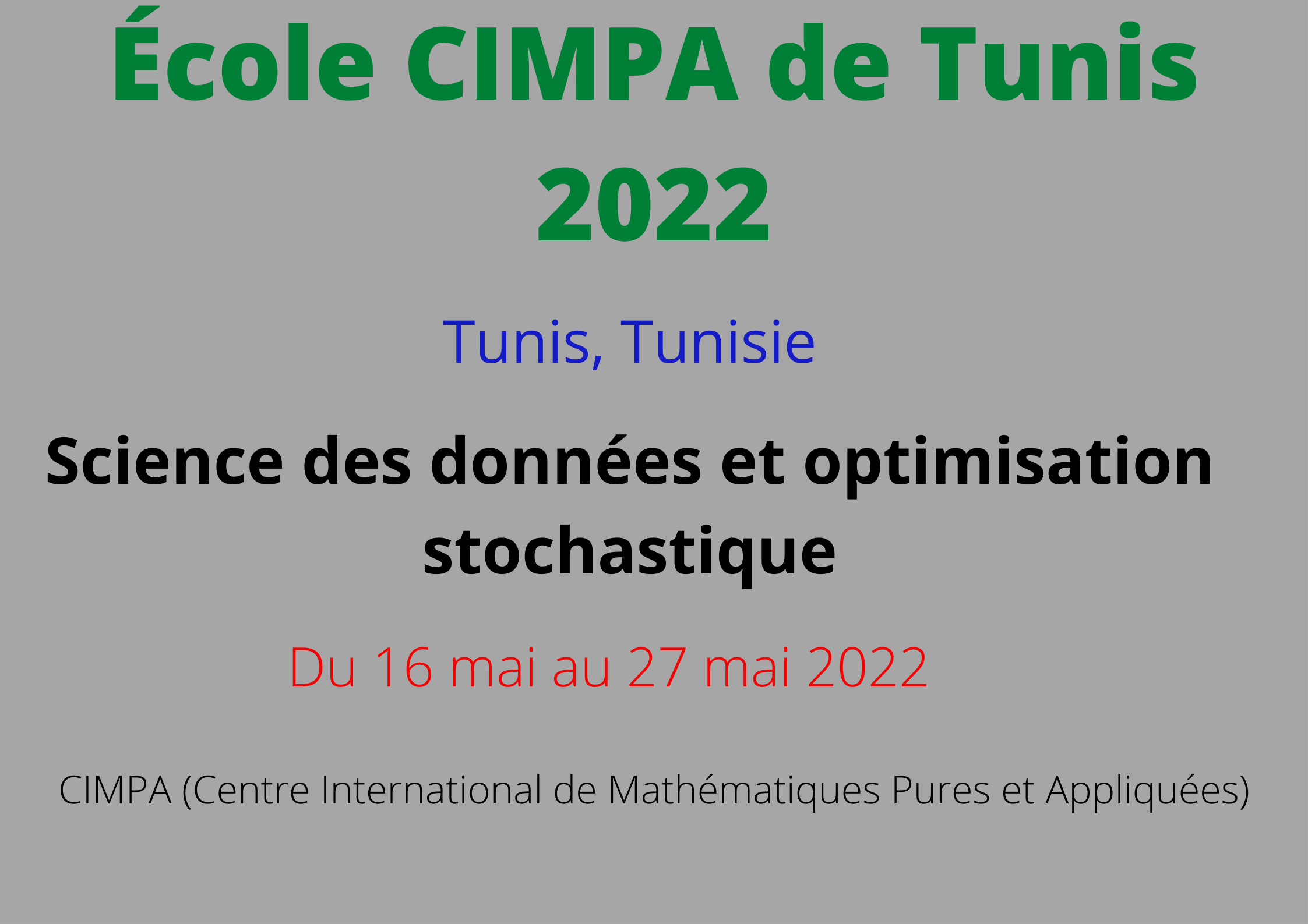 École CIMPA de Tunis 2022 (Mai)
